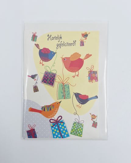 Wenskaart vogels cadeautjes, gefeliciteerd
