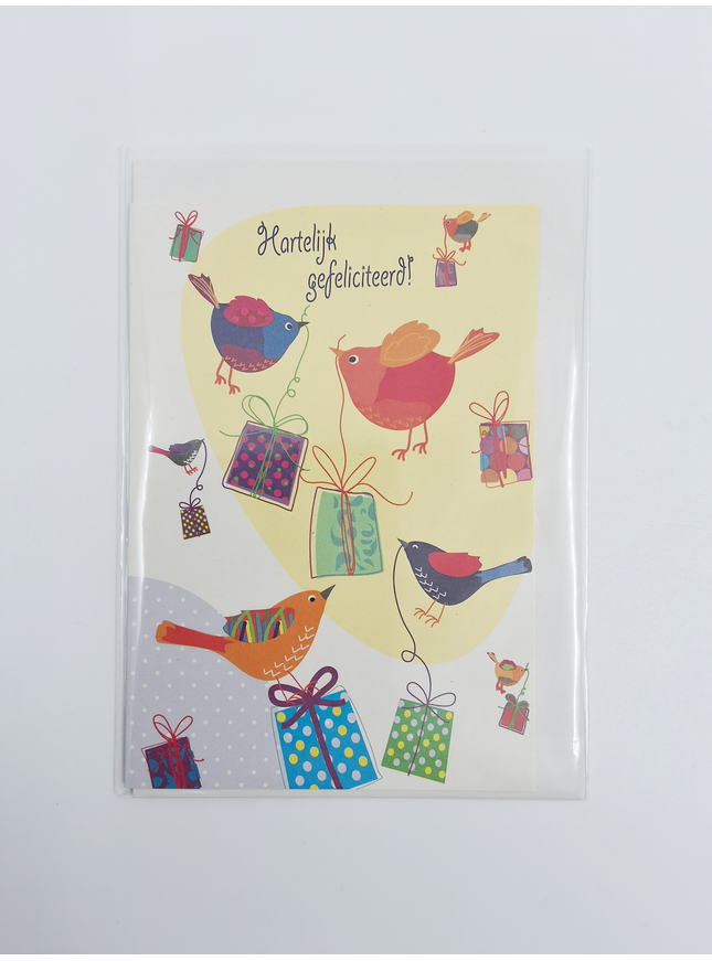 Wenskaart vogels cadeautjes, gefeliciteerd