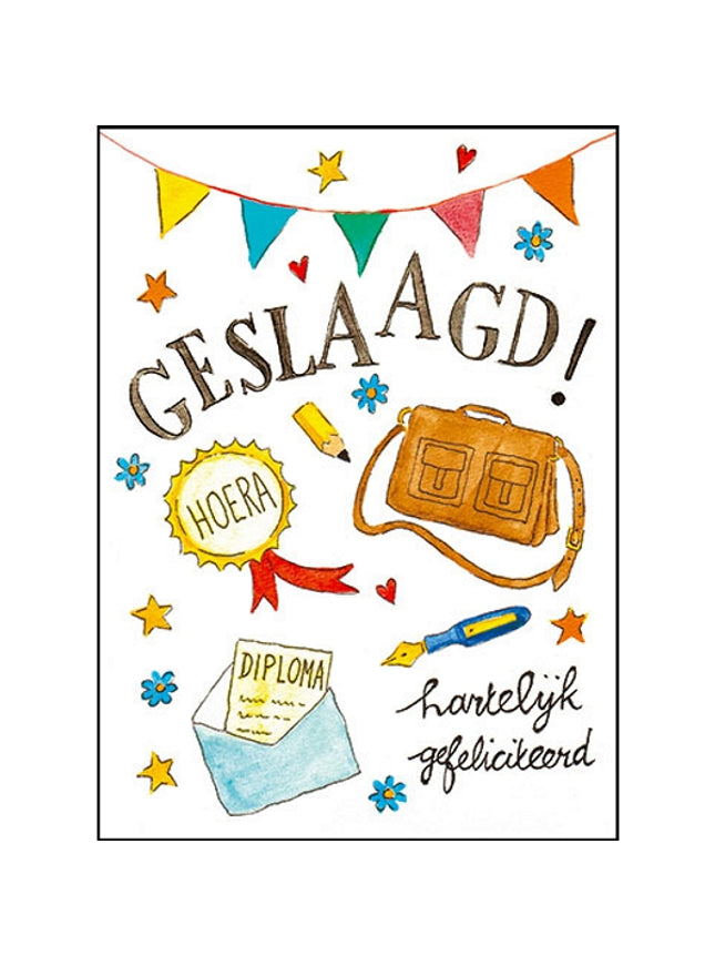 School bag greeting card, passed