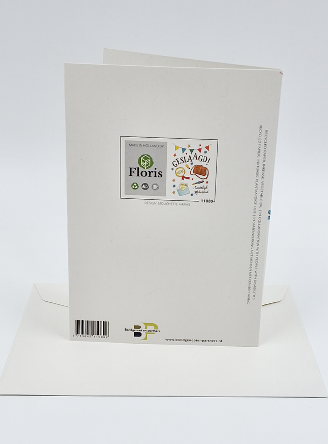 Wenskaart schooltas, geslaagd