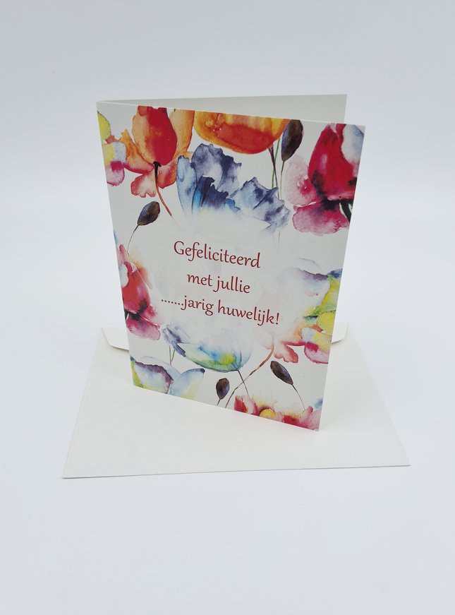 Wenskaart bloemen, gefeliciteerd met jullie … jarig huwelijk