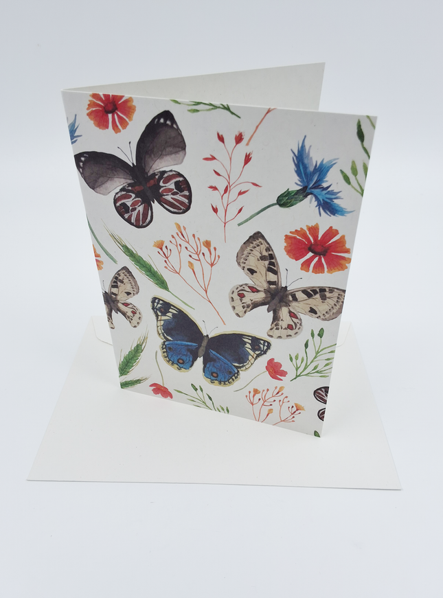 Wenskaart vlinder, bloem