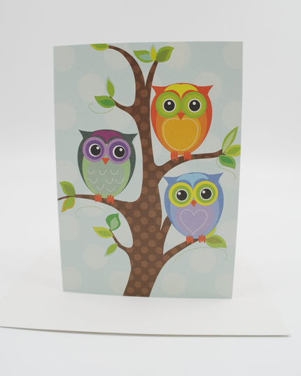 Wenskaart Uilen op een boom