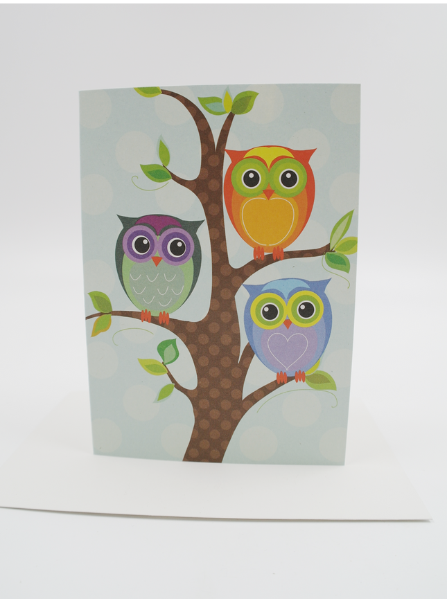 Wenskaart Uilen op een boom