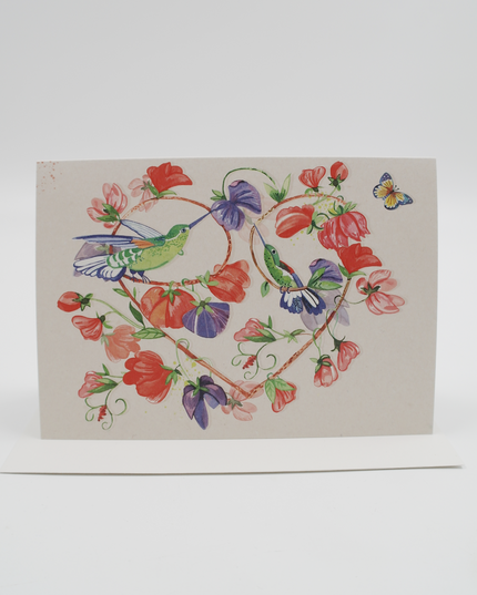 Wenskaart Bloemen en vogels