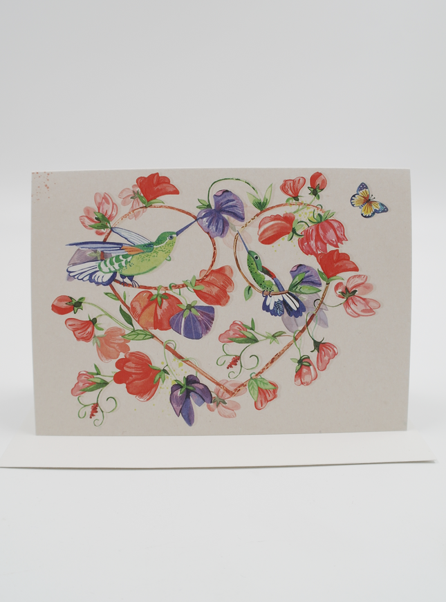 Wenskaart Bloemen en vogels