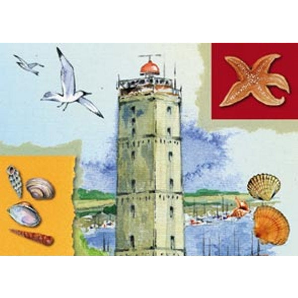 wenskaart vuurtoren, zeester