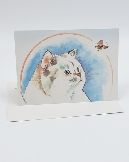 Wenskaart poes, vlinder