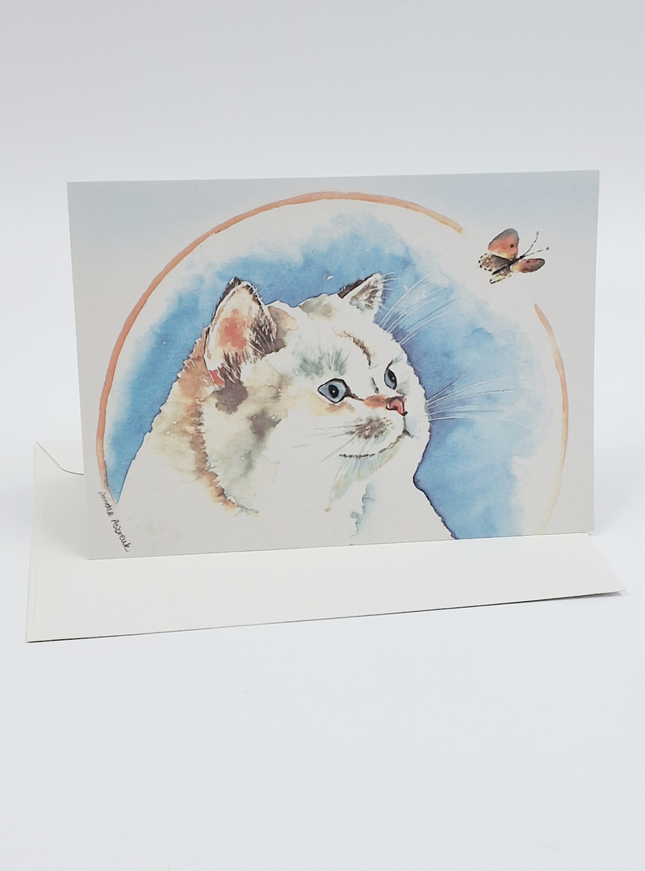 Wenskaart poes, vlinder