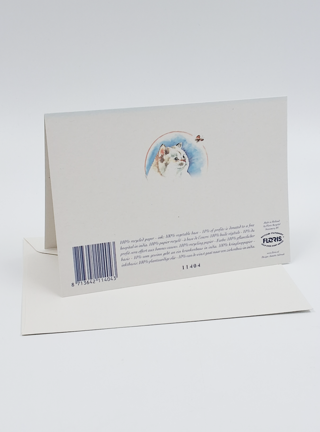 Wenskaart poes, vlinder