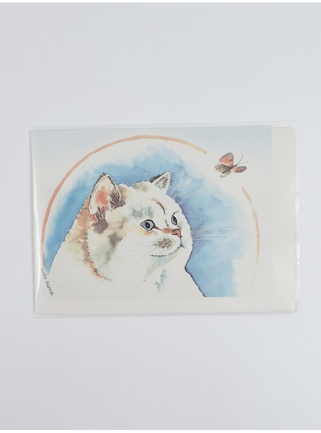 Greeting card cat, butterfly