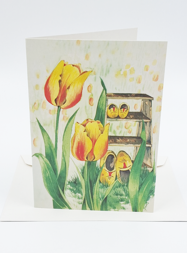Wenskaart tulpen klompen