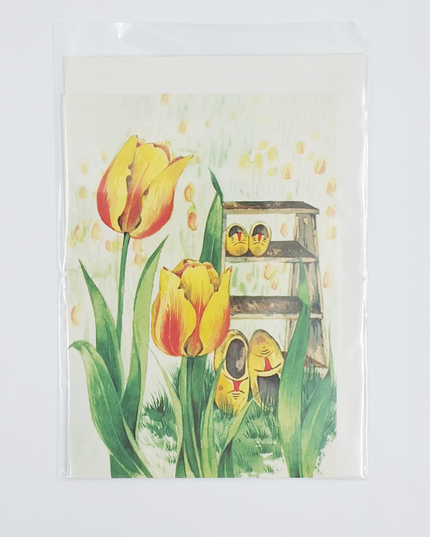 Wenskaart tulpen klompen