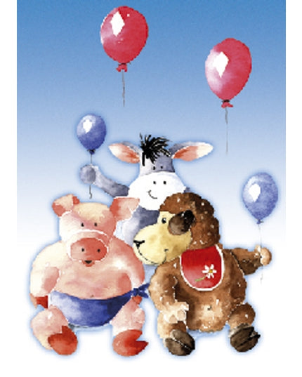 Wenskaart dieren ballon