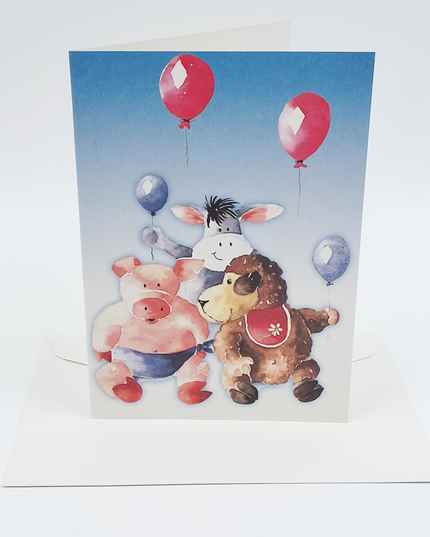 Wenskaart dieren ballon