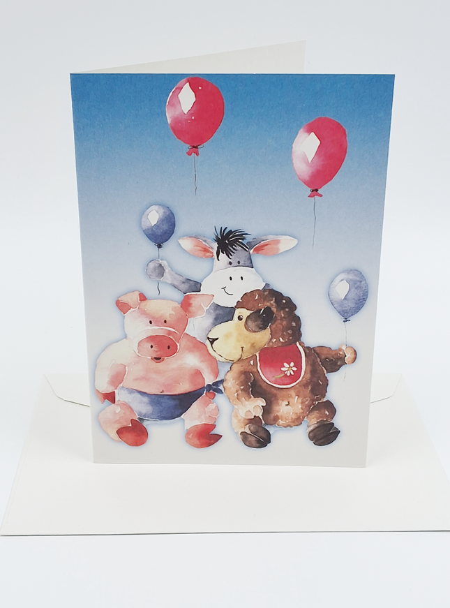 Wenskaart dieren ballon