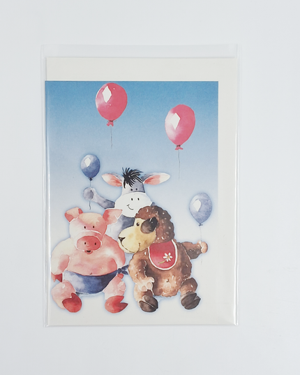 Wenskaart dieren ballon