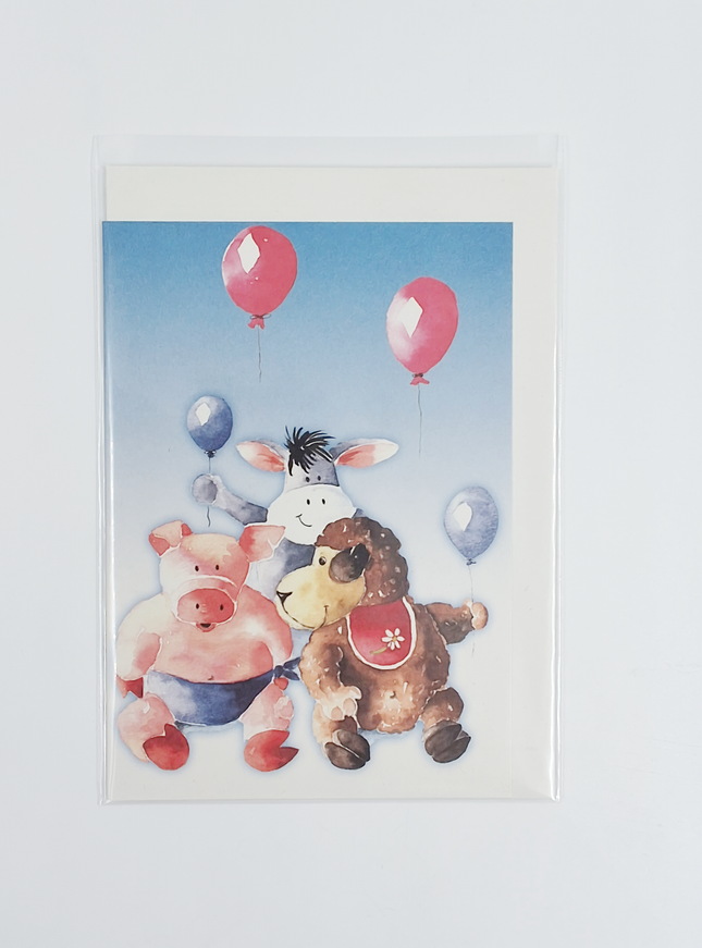 Wenskaart dieren ballon