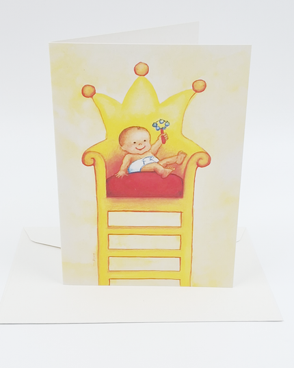 Wenskaart baby op troon