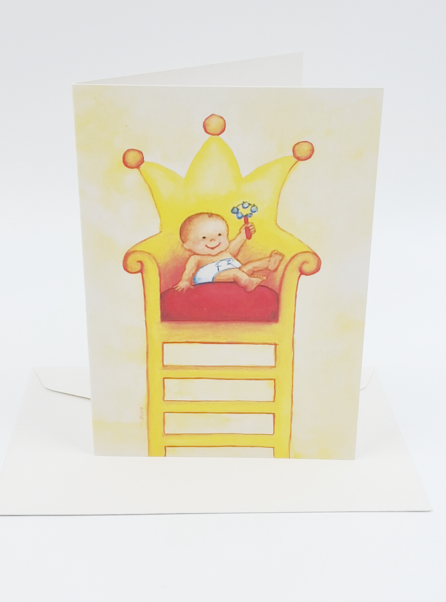 Wenskaart baby op troon