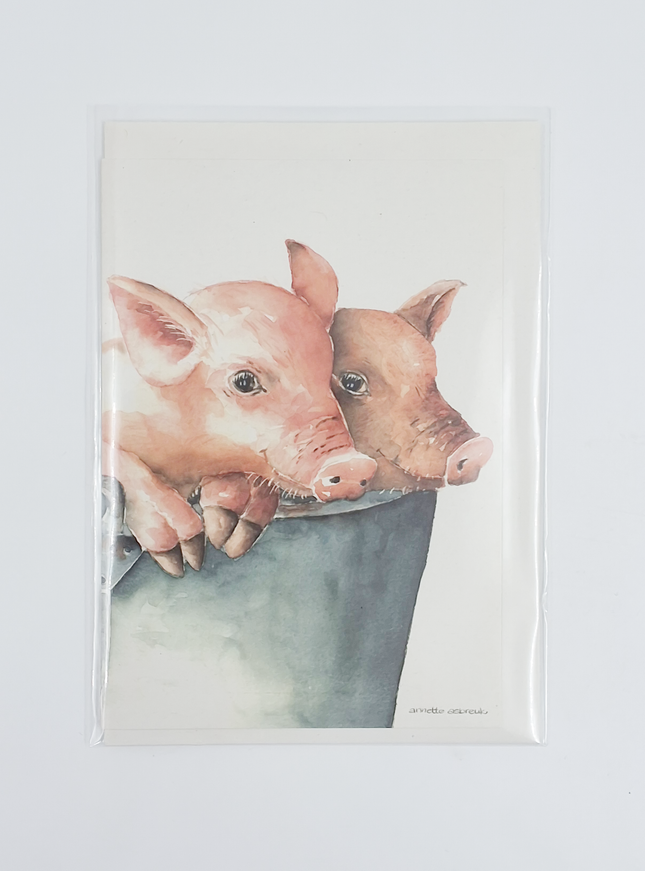 Wenskaart twee biggetjes