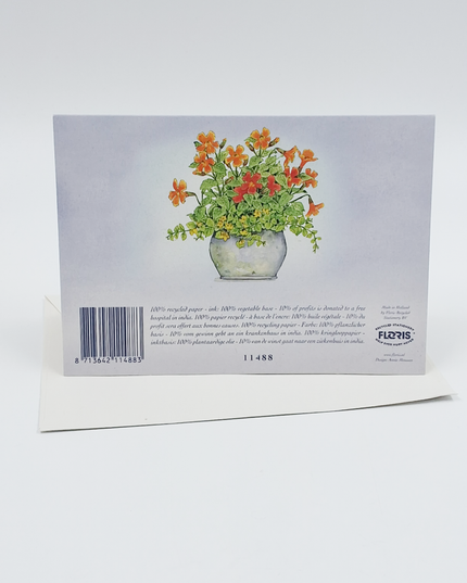 Wenskaart oranje/gele bloemen in pot