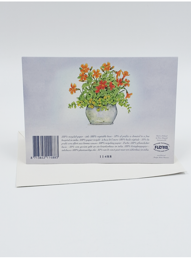Greeting card orange/yellow flowers in a pot