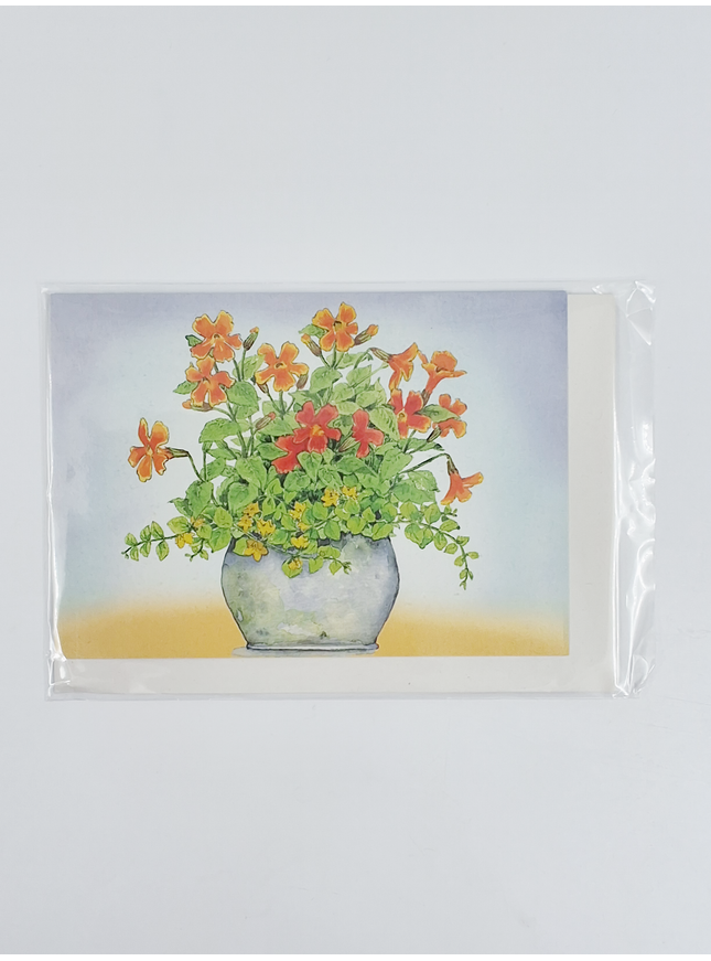 Greeting card orange/yellow flowers in a pot