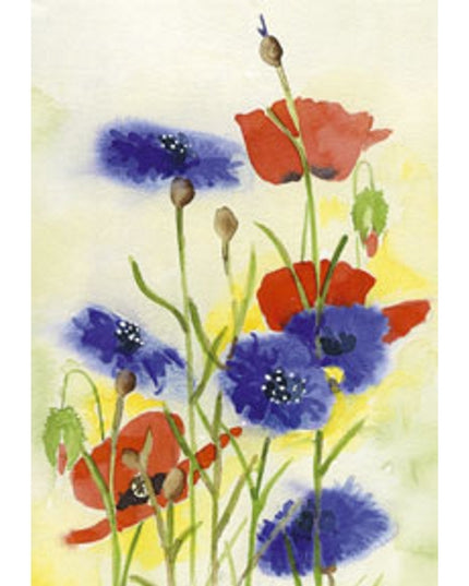 Wenskaart klaprozen korenbloem