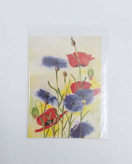 Wenskaart klaprozen korenbloem