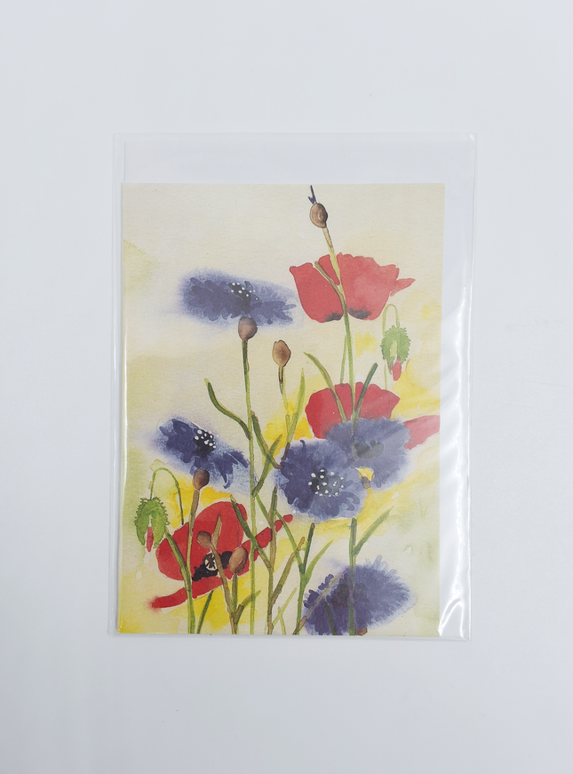 Wenskaart klaprozen korenbloem