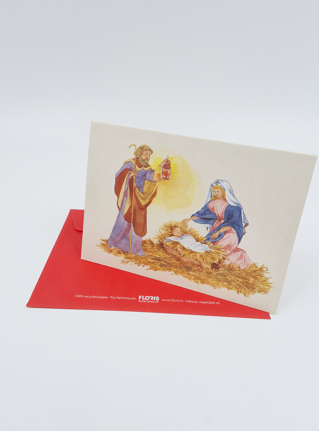 Kerstkaart Jozef en Maria kribbe