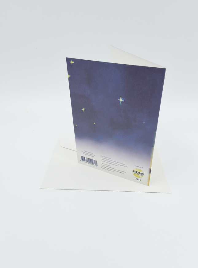 Kerstkaart herder kijkt naar wijzen