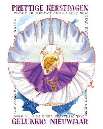 Wenskaart knipkaart engel paars "prettige kerst"