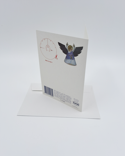 Wenskaart knipkaart engel paars "prettige kerst"