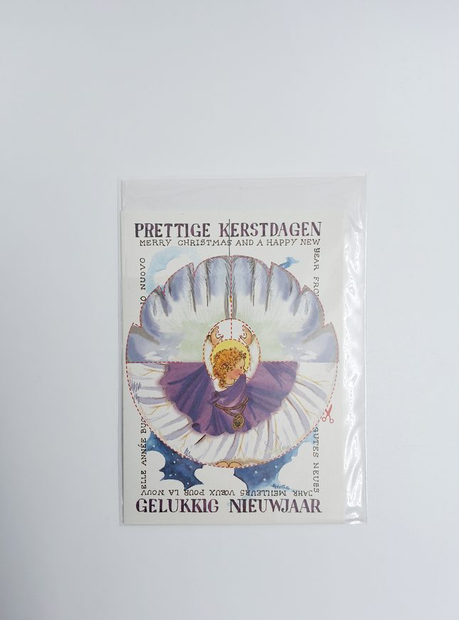 Wenskaart knipkaart engel paars "prettige kerst"