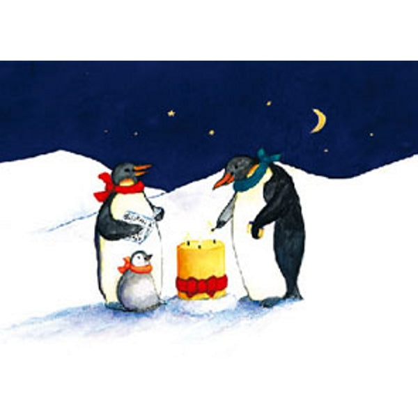 Wenskaart pinguïns kaars