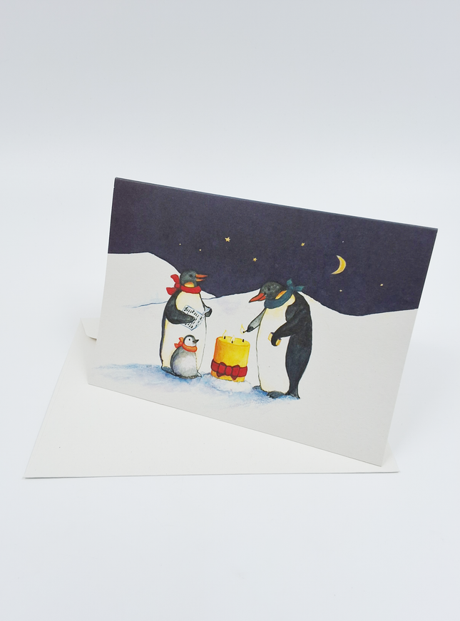 Wenskaart pinguïns kaars