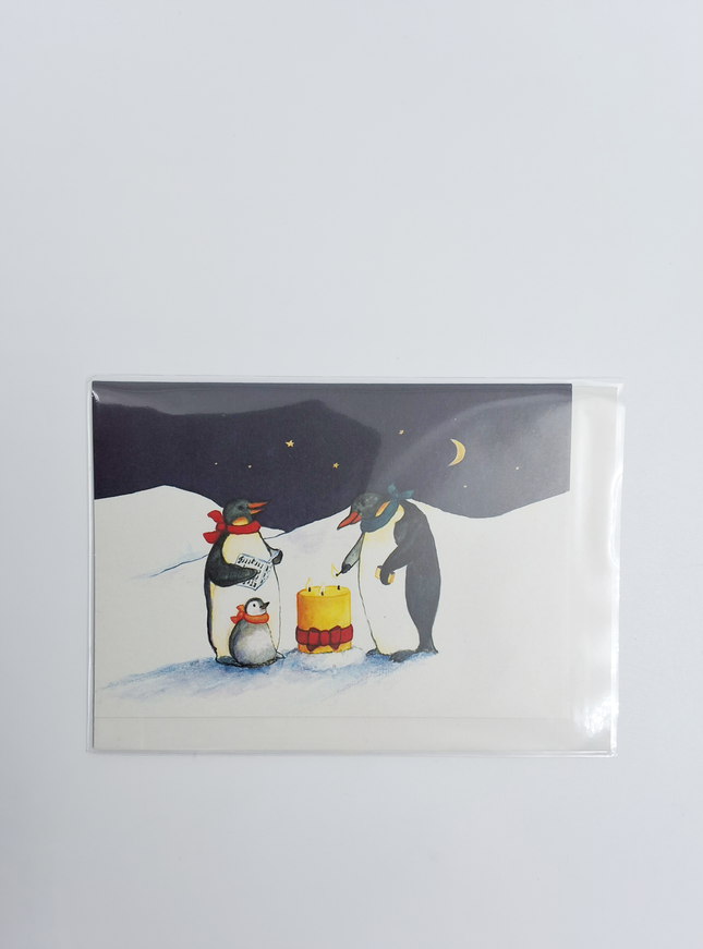 Wenskaart pinguïns kaars