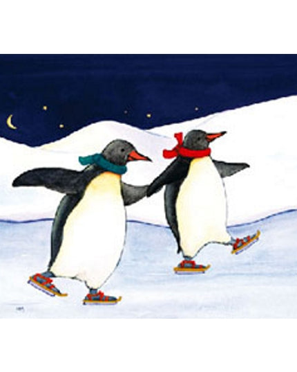 wenskaart pinguïns schaatsen