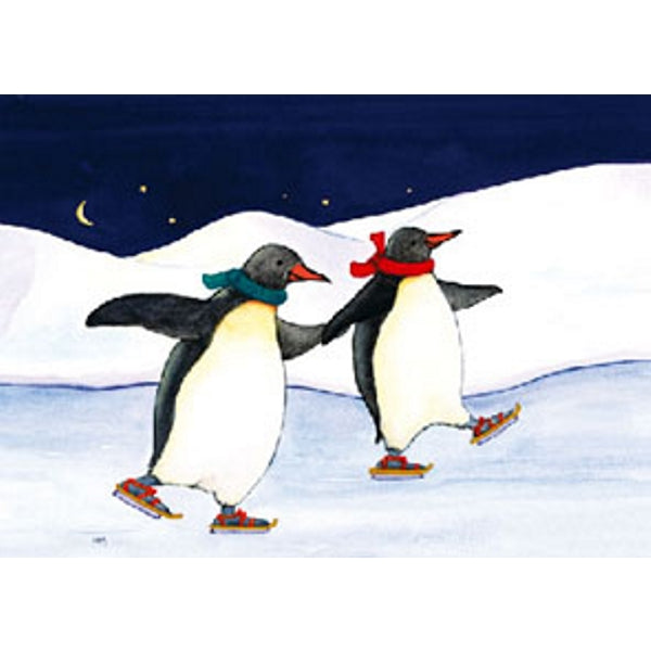 wenskaart pinguïns schaatsen