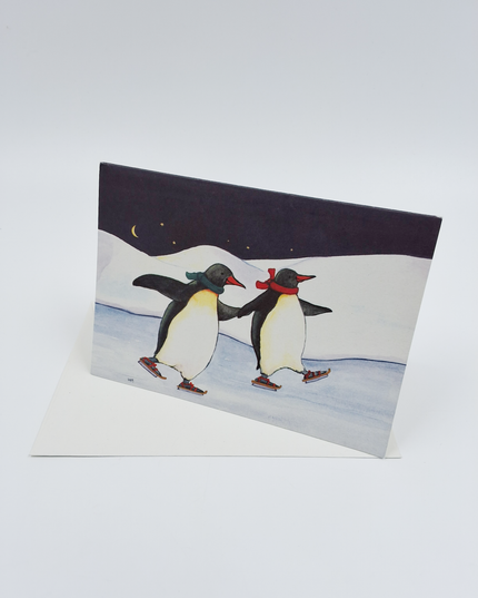 wenskaart pinguïns schaatsen