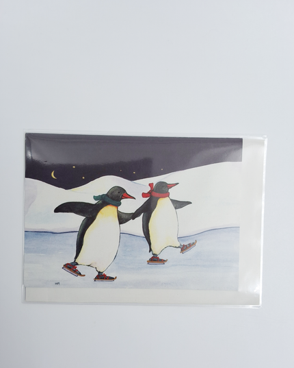 wenskaart pinguïns schaatsen