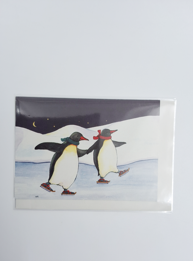 wenskaart pinguïns schaatsen