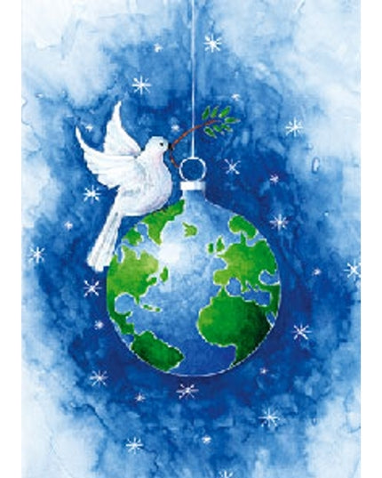 Wenskaart vredesduif op kerstbal