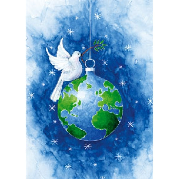 Wenskaart vredesduif op kerstbal