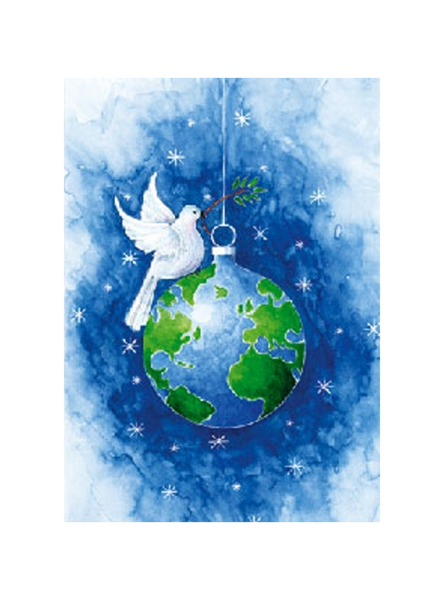 Wenskaart vredesduif op kerstbal