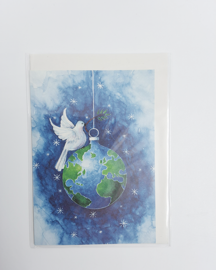 Wenskaart vredesduif op kerstbal