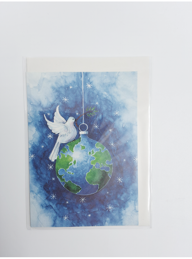Wenskaart vredesduif op kerstbal