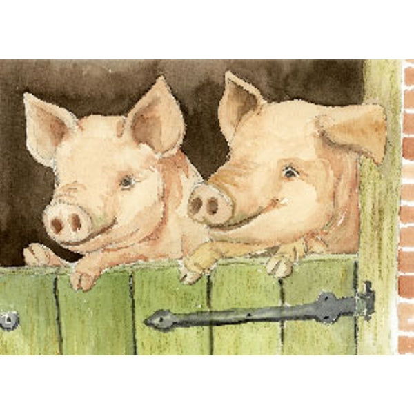 Wenskaart varkens deur